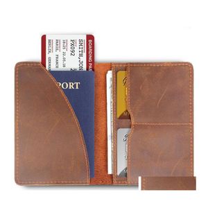 Bolsas de almacenamiento Pasaporte de cuero genuino Er Men Wallet Id Case Vintage Male Holder para Slim Document Crazy Horse Drop Delivery Home Gar Dhqmq