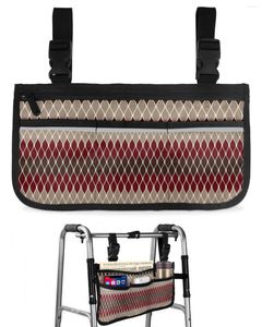 Sacs de rangement géométrique marron rouge sac de fauteuil roulant d'impression médiévale avec poches accoudoir côté scooter électrique pochette de cadre de marche