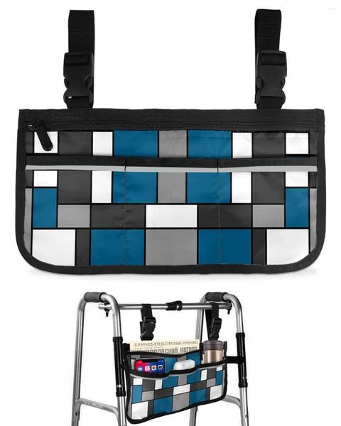 Bolsas de almacenamiento Figuras geométricas Bolsa de silla de ruedas abstracta azul con bolsillos Apoyabrazos Lado Scooter eléctrico Bolsa de marco para caminar