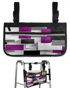 Sacs de rangement géométrique violet gris noir sac de fauteuil roulant abstrait avec poches accoudoir côté scooter électrique pochette de cadre de marche