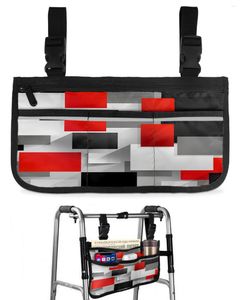 Sacs de rangement géométrique rouge noir gris solide sac de fauteuil roulant abstrait accoudoir côté scooter électrique pochette de cadre de marche