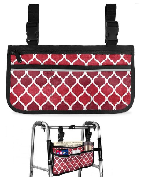 Sacs de rangement géométrique rouge vintage sac de fauteuil roulant marocain avec poches accoudoir côté scooter électrique pochette de cadre de marche