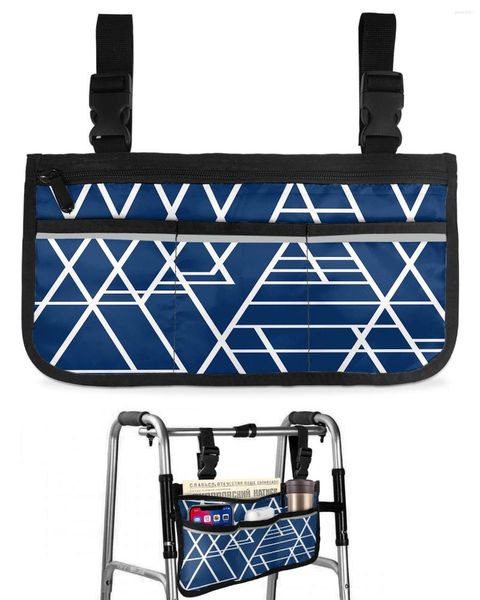 Bolsas de almacenamiento Textura geométrica Bolsa de silla de ruedas azul con bolsillos Apoyabrazos Lado Scooter eléctrico Bolsa de marco para caminar