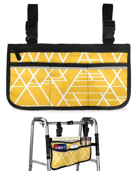 Sacs de rangement Texture géométrique Sac de fauteuil roulant jaune avec poches Accoudoir latéral Scooter électrique Pochette de cadre de marche