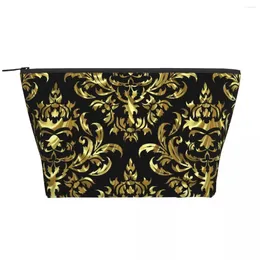 Opbergtassen gouden barokke print ziporganisatoren bloemen damasks voor meisjes make -up pouch home organisatie cosmetisch