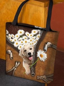 Sacs de rangement Golden Retriever Daisy Femmes Tote Sac Handle Shopper drôle pliable réutilisable multipurpose 15 Modèle de chien de style