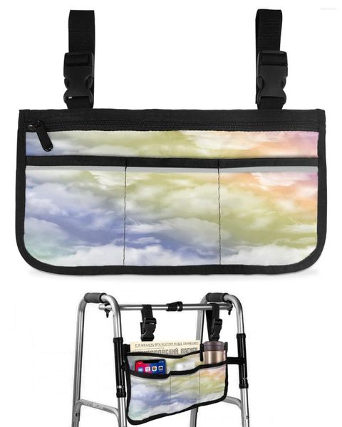 Bolsas de almacenamiento Bolsa de silla de ruedas de nubes abstractas graduales con bolsillos Apoyabrazos Lado Scooter eléctrico Bolsa de marco para caminar