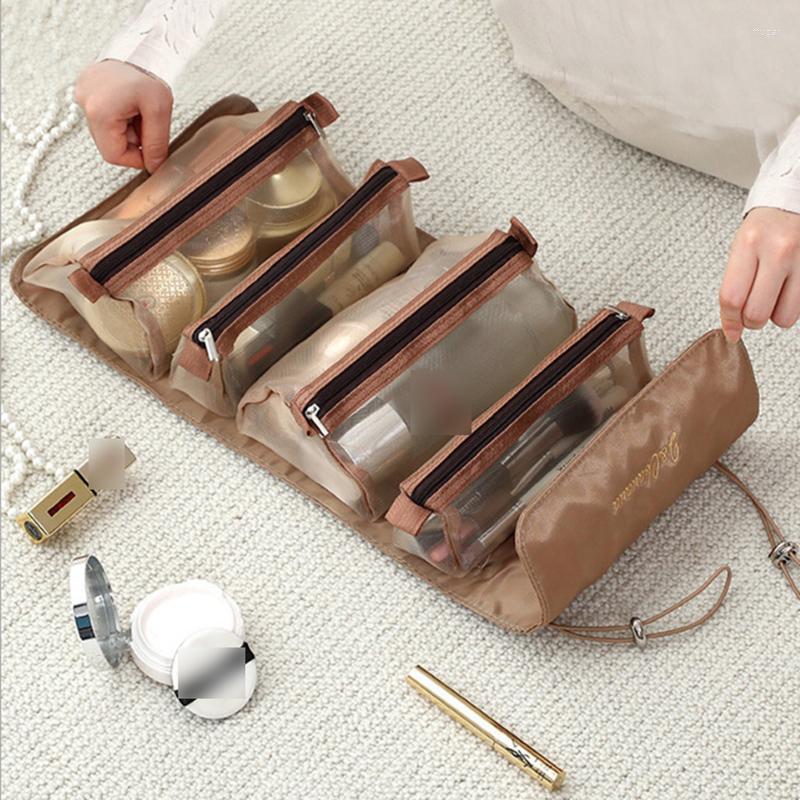Förvaringspåsar Grid Bag Portable stor kapacitet kosmetisk transporttvättflicka 4st i 1 avtagbar