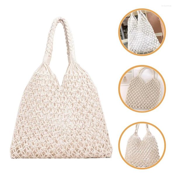 Bolsas de almacenamiento Bolsa de playa Bolsa tejida de algodón tejido Vintage Estética Estética de moda Crochet Travel Summer