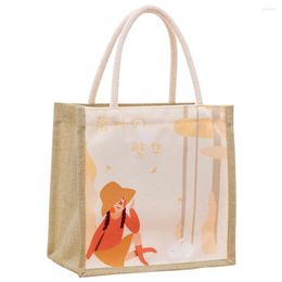 Sacs de rangement sac d'épicerie avec poignée imperméable Imitation lin dessin animé fille motif artisanat fourre-tout pour le ménage