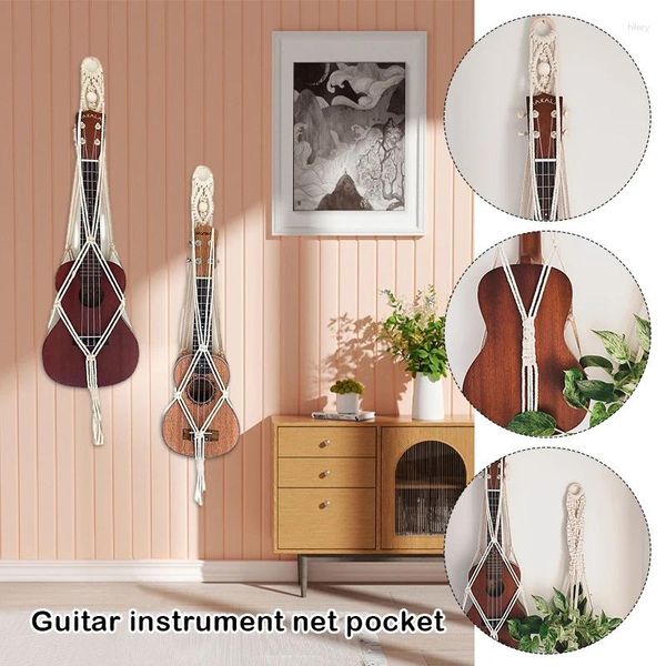 Bolsas de almacenamiento Guitar Musical Instrumento Hanging Tapestry Bohemian Lace Woven Bolsa Home Room Decoración de arte