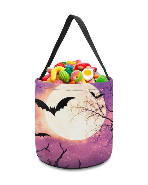 Sacs de rangement Halloween en bois lune chauve-souris arbre branche décor à la maison jouets panier sac de bonbons cadeaux pour enfants fourre-tout tissu fête faveur