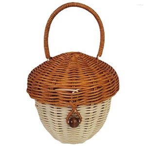 Bolsas de almacenamiento Bolsa de bellota de mano Decoración de boda Cesta pequeña Mango Rattan Rústico Flor Chica Cestas tejidas Manijas Niño