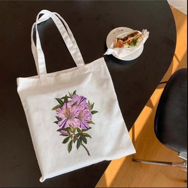 Bolsas de almacenamiento impresión de flores pintadas a mano lienzo para mujeres bolsos de compras de bolsas