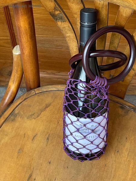 Bolsas de almacenamiento Taza de bebida elástica tejida a mano Botella de vino tinto Bolsa de malla colgante Ropa de moda Montañismo Fiesta de camping