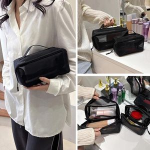 Bolsas de almacenamiento Handheld Black Mesh Cape Makeup Bag Case Cosmética Organizador de viajes portátiles Lavado de tocador