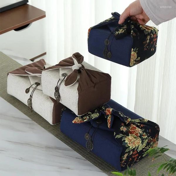 Sacs de rangement faits à la main coton lin tasse à thé boîte grand sac épaissi voyage Portable ensemble pour cérémonie