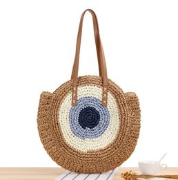 Opbergzakken Handgeweven Ronde Graan Strobas Natuurlijke Chic Hand Grote Zomer Beach Geweven Tote 5 kleuren