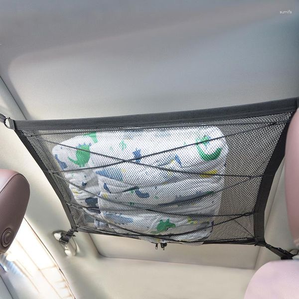 Sacs de rangement suspendus réseau de voiture, plafond intérieur créatif, maille Dense permettant d'économiser de l'espace et un sac de toit de grande capacité