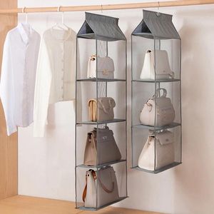 Sacs de rangement suspendus, organisateur de sac à main pour garde-robe, cintre, poches transparentes, sac avec 2/3/4 couches