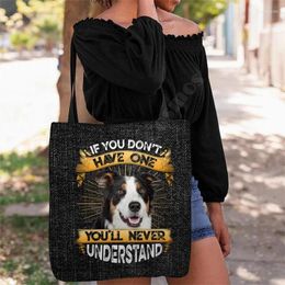 Bolsas de almacenamiento tienen un bolso de mano Border Collie con asa de impresión 3D, comprador plegable, reutilizable, multiusos, patrón de perro de 14 estilos