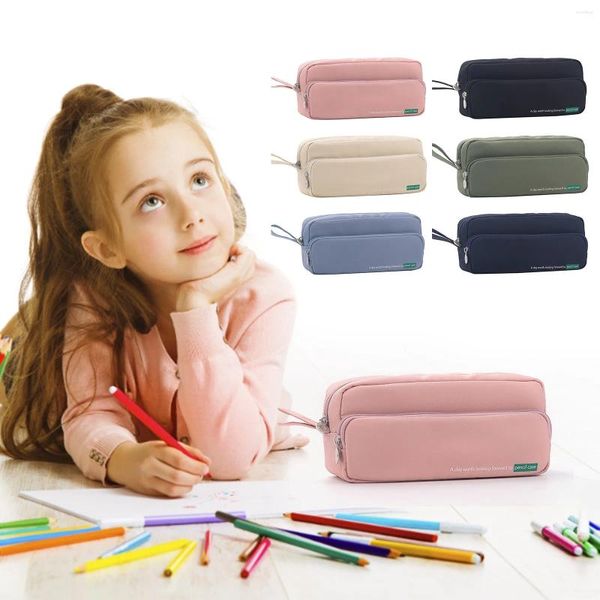 Sacs de rangement haute capacité crayon stylo cas 2 compartiments sac pochette de poche organisateur de papeterie pour l'école bureau artisanat adultes