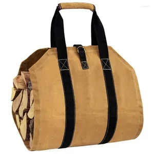 Sacs de rangement Sacs de porte-sacs de porte-sacs en toile cire de haute qualité Sangs de porteur de bois de chauffage ou panier en bois épais en rondins plié pour l'utilisation du jardin