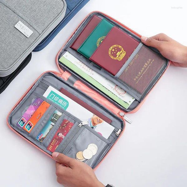 Bolsas de almacenamiento Holder Organizador de viajes impermeable Documento de la bolsa Certificado de catión Tiñador de tarjetas de pasaporte familiar