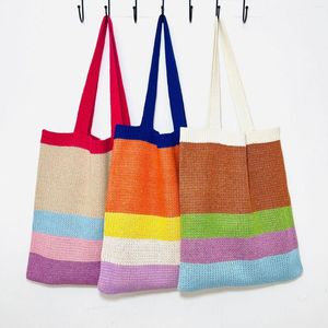 Bolsas de almacenamiento vacío de malla de mesh de mesh para mujeres estampado de rayas de playa Tota de bolso de compras ecológico plegable