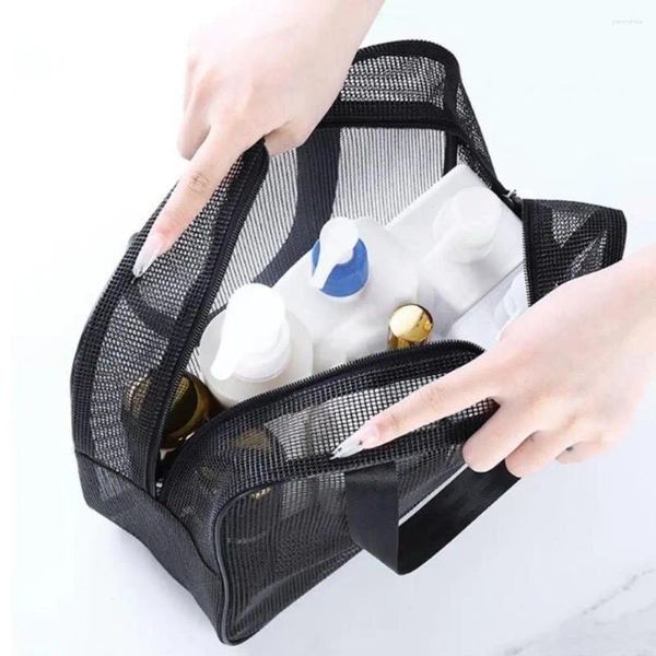 Bolsas de almacenamiento Hollow Out Bolsa de ducha Organizador de tocador portátil Mesh para gimnasio de secado rápido Camping Cosmetic Organizado