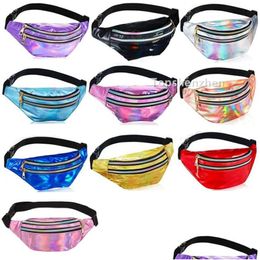 Sacs de rangement Holographique Fanny Pack Sport Taille Sac avec fermeture à glissière Ceinture réglable Hologramme Couleur métallique Clear Fashion PU pour femmes M DHW01