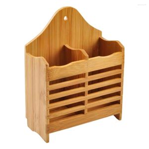 Opbergtassen Home Bamboo Chopstick Basket Spieshouder Dubbele rij Hangende kooi tafelwerk dinerservice Organisator Gereedschap Droogrek