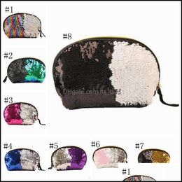 Bolsas de almacenamiento Organización del hogar Housekee Garden Bolsa de maquillaje Lentejuelas de sirena Brillo cosmético Bling Shell Bolsa Embrague de fiesta 8 colores 10 piezas C