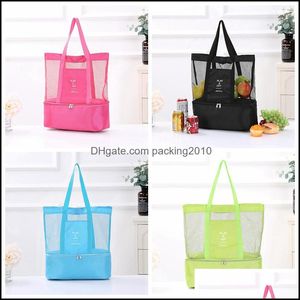 Bolsas de almacenamiento Organización del hogar Housekee Garden Lunch Bag Insated Tote Beach con refrigerador Idea de doble capa para picnics Viaje por carretera Preparación de comidas