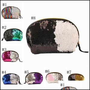 Sacs de rangement Accueil Organisation Housekee Jardin Maquillage Sac Sirène Paillettes Cosmétique Glitter Bling Shell Pochette Party Embrayage 8 Couleurs 10 Pcs C