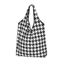 Sacs de rangement Houndstooth Black and White Checkeries Troceries Tote Shopping drôle Dogstooth Geometric Ampower Shopper Sac à main