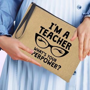 Opbergtassen Ik ben een leraar, wat is je superkrachtsporta winkelen munt Key Wallet Tote Tote Travel Cosmetic Case Pencil Bag cadeaus