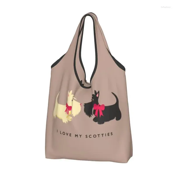 Sacs de rangement I Love My Scotties Groceries Shopping Tote Femmes Custom Scottish Terrier Dog Shopper Big Capacine Handsbag