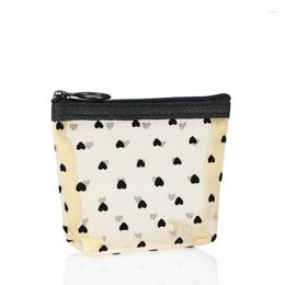 Opbergtassen INS Love Mesh Cosmetic Bag Transparante draagbare lippenstift Meisjes reizen