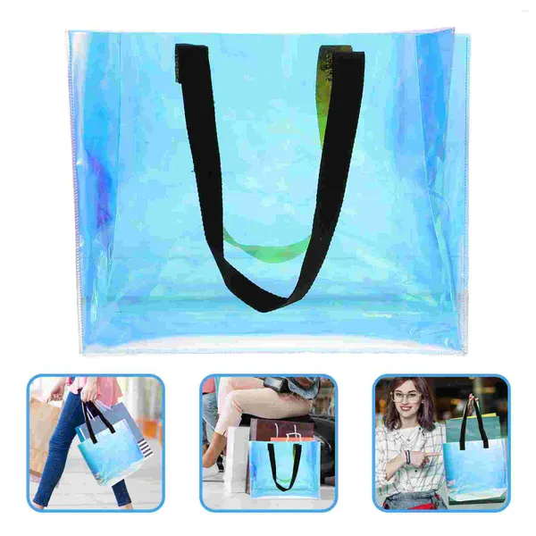 Sacs de rangement sac fourre-tout irisé noir faveur PVC Shopping sac à main étanche emballage cadeau femmes holographique travail épaule plage