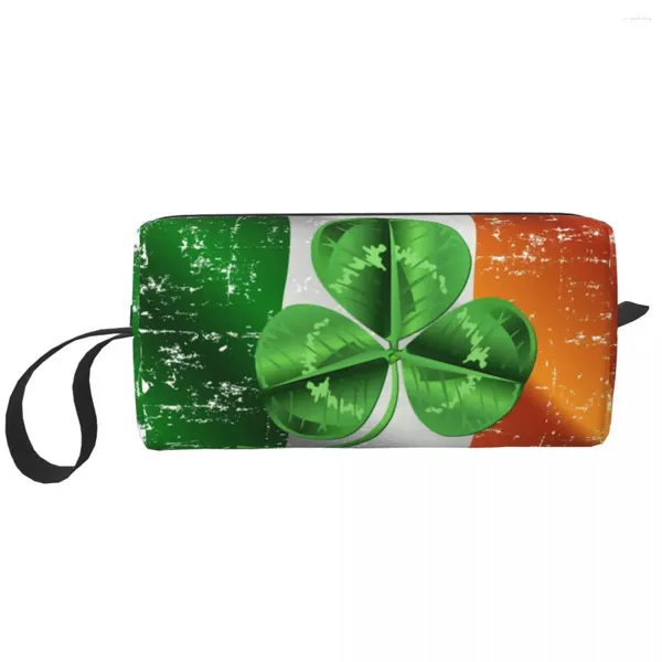 Bolsas de almacenamiento Shamrock Irlanda Flag Bolsa de maquillaje Mujeres Organizador de cosmética Cosmética Cute St Patricks Día Tomenía