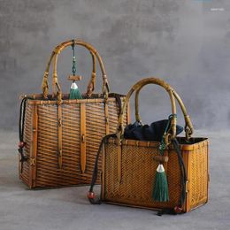 Sacs de rangement Sac de chaîne de tissage en bambou japonais faisant du vieux ensemble de thé valise valise poignée pratique organisateur