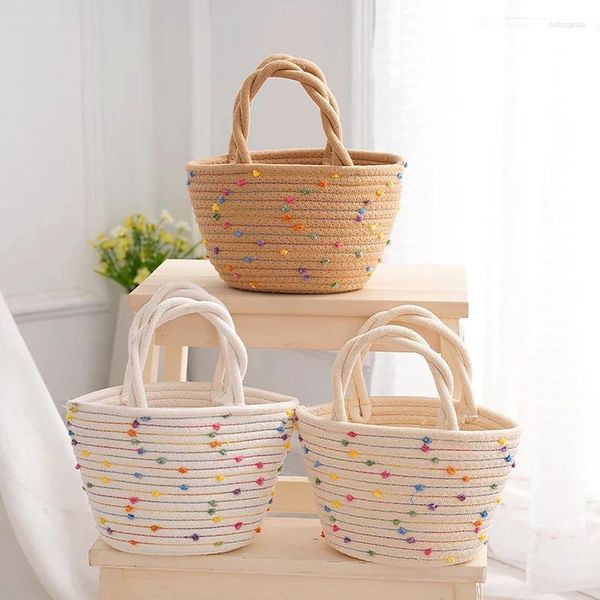 Bolsas de almacenamiento cesta de cuerda de algodón simple de algodón múltiple llave a mano tejido a mano ropa de escritorio cosmético de escritorio