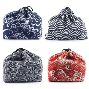 Sacs de rangement Style japonais Boîte à lunch Sac Bento Tote Pochette Portable Voyage Pique-nique Ensembles de thé