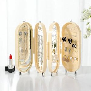 Opbergtassen sieradendoos moderne multi-layer display houder met spiegel voor vrouwen opvouwbare schermorganisator oorbellen