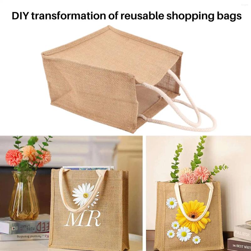 Storage Bags Jute Burlap Tote Large Reusable Grocery With Handles Women Shopping Bag DIY Eco-Friendly M