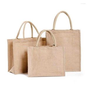 Sacs de rangement Jute Eco Shopper Bag Friendly Burlap Shoulder Grocery Food Sacs à main Fourre-tout Plage Shopping Voyage DIY Art Craft