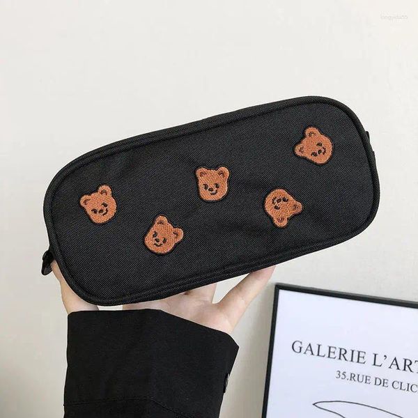 Bolsas de almacenamiento Kawaii Bear Girl's Makeup Bag Bordado Bordado lápiz Lápiz Lápiz Case de lápiz Organizador de papelería cosmética