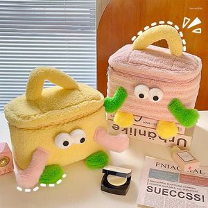 Sacs de rangement Kawaii Big Eye Sac Cartoon Boîte de maquillage de grande capacité avec fermeture à glissière portable en peluche sac à main mignon divers