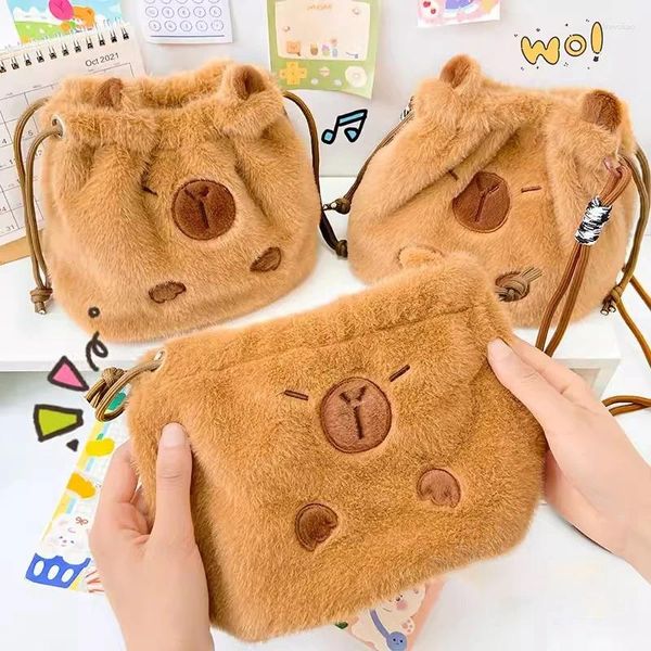 Bolsas de almacenamiento Kawaii Capybara Bag Cute Plush Pen Gran capacidad Cosmética Auriculares creativos